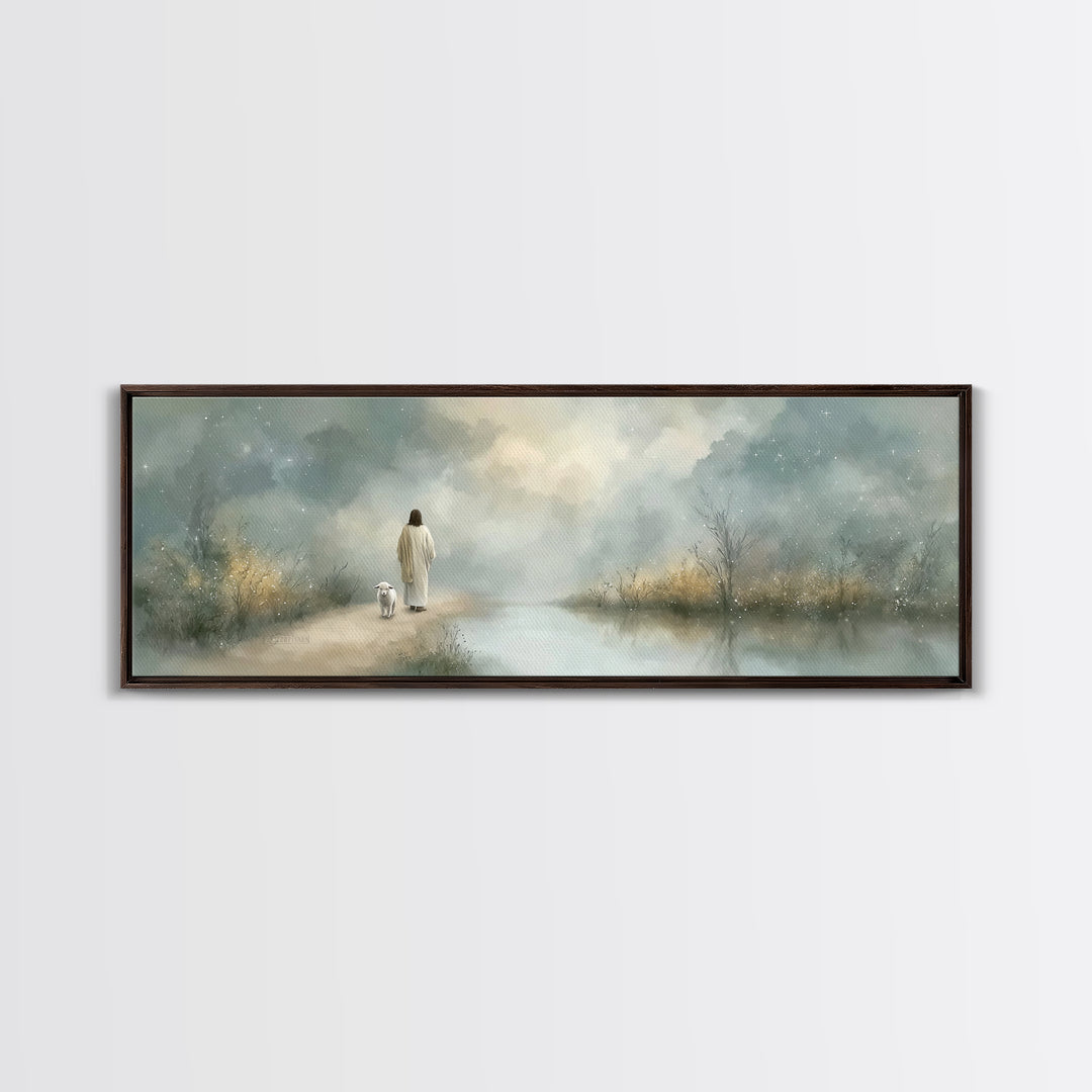 Starry Fields Promise | Framed Canvas Print | Christian Art Canvas | Jesus Painting | Panoramic Frame | Christian Wall Art | Christmas Art