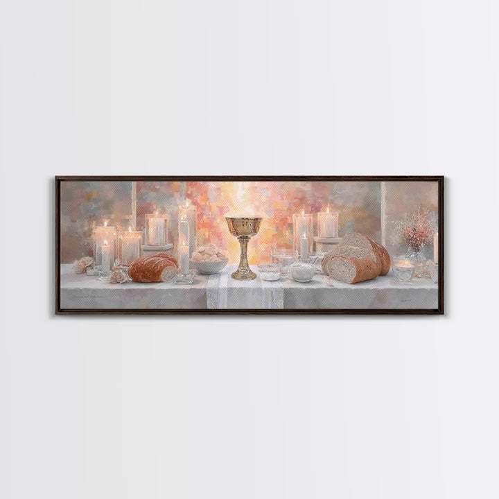 Light Of Communion – Framed Canvas Print – Panoramic Painting – Christian Art Print – Christian Wall Art – Minimalist Christian Art – Chris
