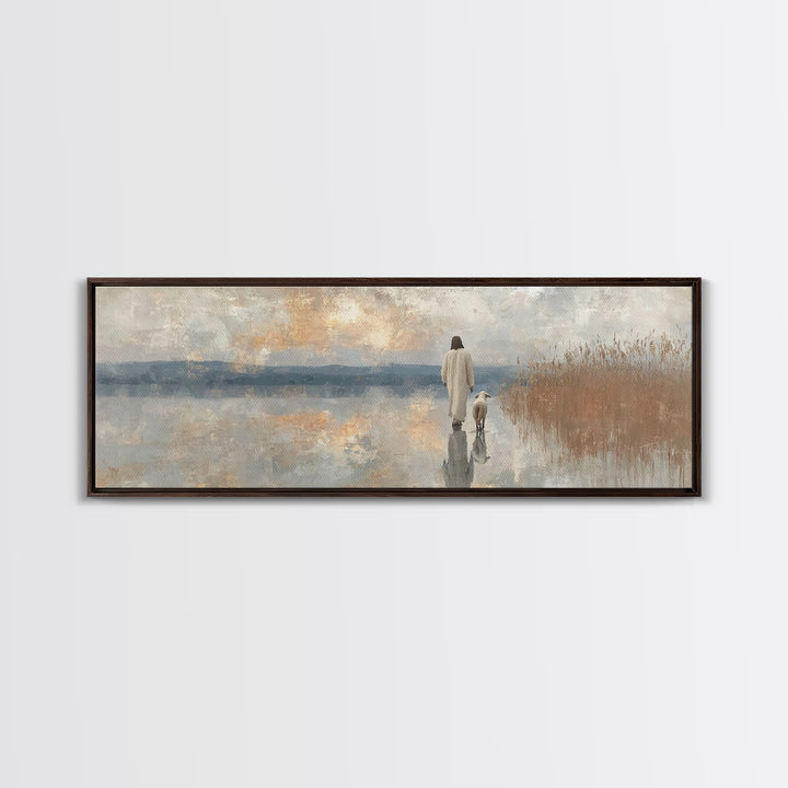Path Of Stillness – Framed Canvas Print – Panoramic Art – Christian Art Canvas – Jesus Painting – Christian Wall Art – Christian Art Print