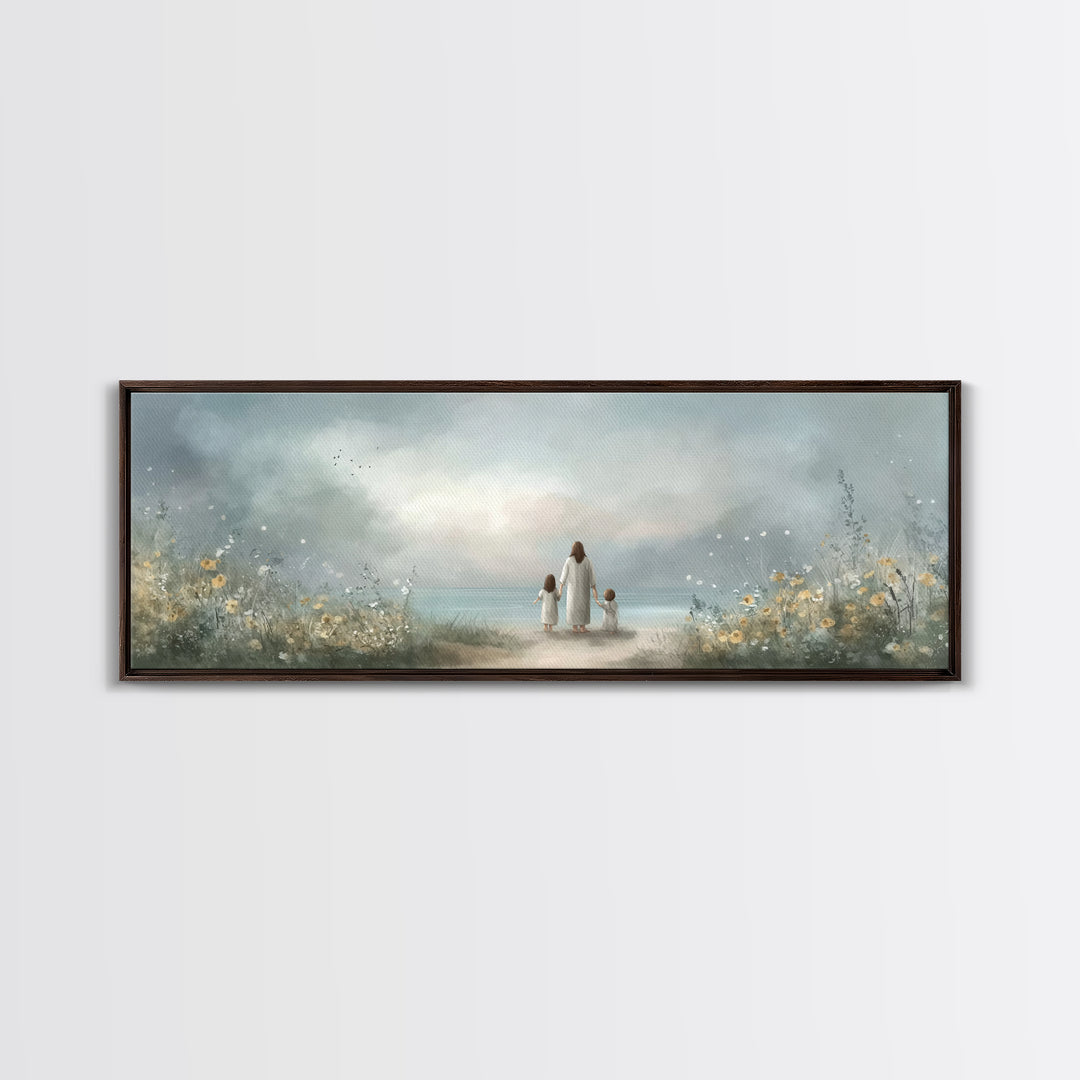 Shoreline Of Hope, Framed Canvas Print, Panoramic Painting, Christian Art Canvas, Jesus Painting, Christian Wall Art, Christian Art Gift