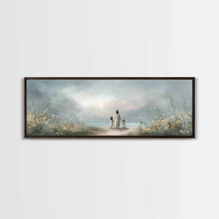 Shoreline Of Hope, Framed Canvas Print, Panoramic Painting, Christian Art Canvas, Jesus Painting, Christian Wall Art, Christian Art Gift