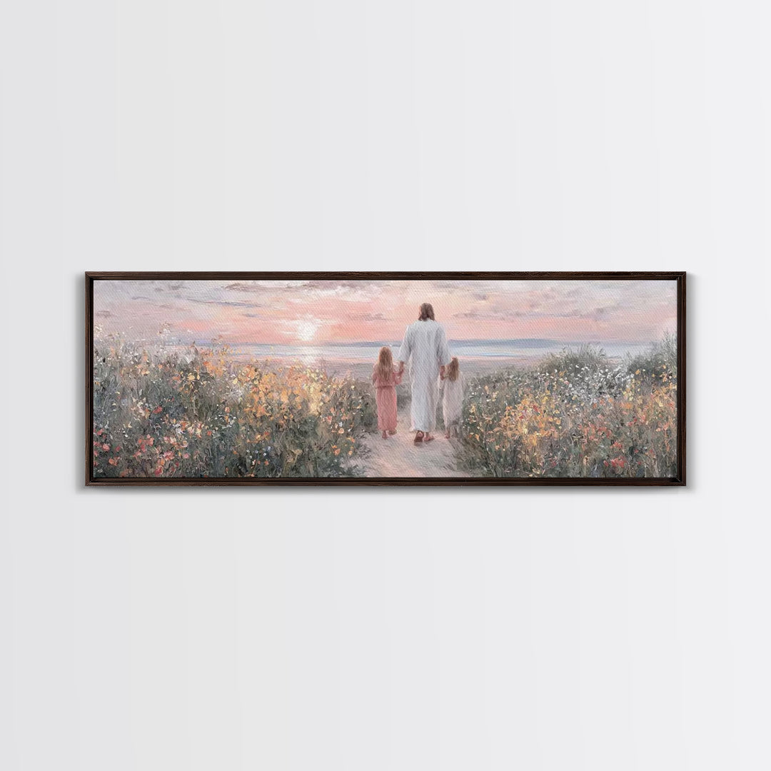 Walk In The Light – Framed Canvas Print – Panoramic Print – Jesus Painting – Christian Art Canvas – Christian Wall Art – Christian Gift Ide