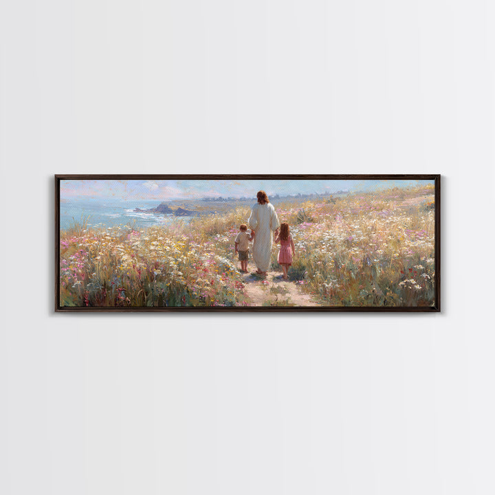 Wildflower Journey – Framed Canvas Print – Panoramic Art – Jesus Painting – Christian Art Canvas – Christian Wall Art – Christian Gift Idea