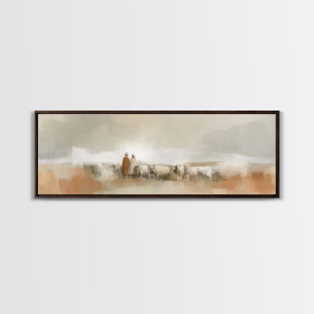 Silent Flock Journey, Framed Canvas Print, Panoramic Art, Christian Art Print, Christian Christmas Art, Jesus Canvas Art, Christian Wall Ar