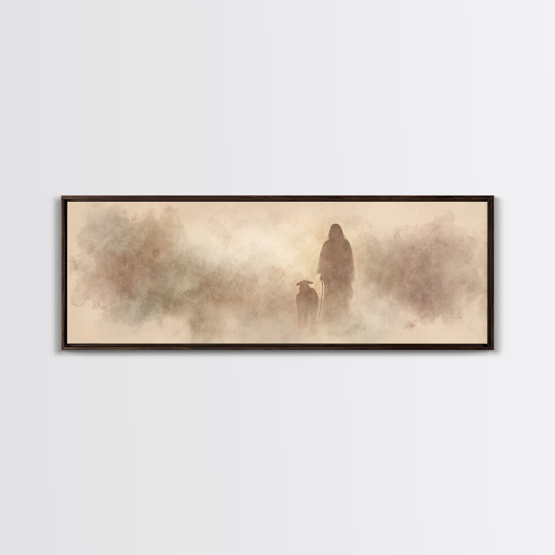Guiding Shepherd – Framed Canvas Print – Panoramic Painting – Christian Art – Christian Canvas – Jesus Painting – Christian Decor
