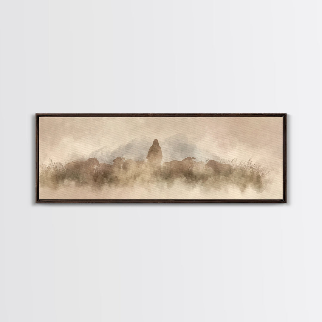 Lambkeeper’s Light – Framed Canvas Print – Panoramic Wall Art – Christian Art Painting – Jesus Canvas Art – Christian Christmas Art – Chris
