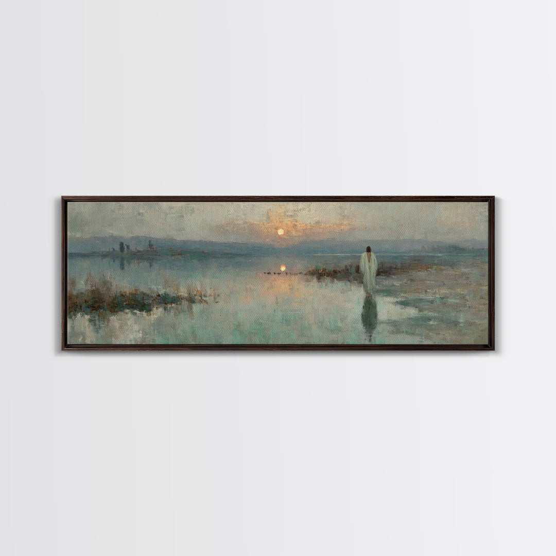 Heavenly Stillness, Framed Canvas Print, Christian Art Canvas, Panoramic Wall Art, Jesus Painting, Christian Wall Art