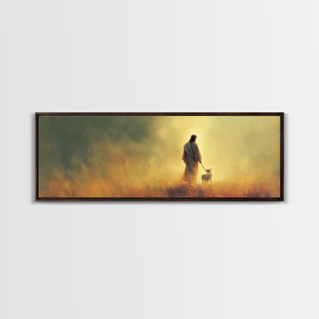 Quiet Shepherd Path – Framed Canvas Print – Christian Wall Art – Panoramic Frame – Christian Art Canvas – Jesus Painting