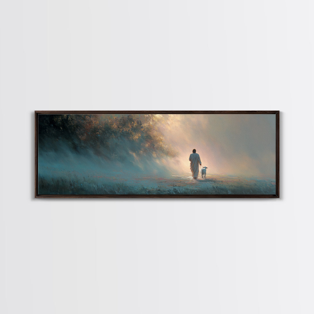 Peaceful Journey, Framed Canvas Print, Christian Art Canvas, Panoramic Painting, Christian Wall Art, Jesus Painting
