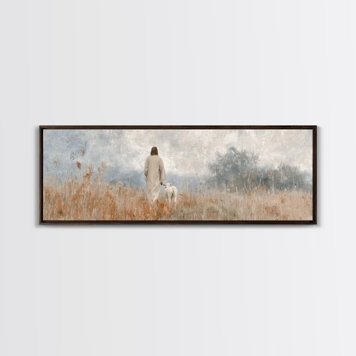 Quiet Meadow Grace | Framed Canvas Print | Panoramic Painting | Christian Art Canvas | Jesus Painting | Christian Wall Art