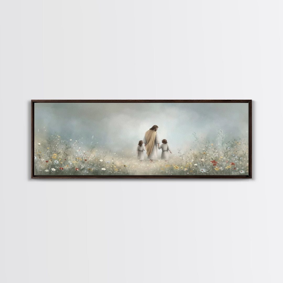 Gentle Lamb Path | Framed Canvas Print | Christian Wall Art | Panoramic Art | Christian Art Canvas | Jesus Painting