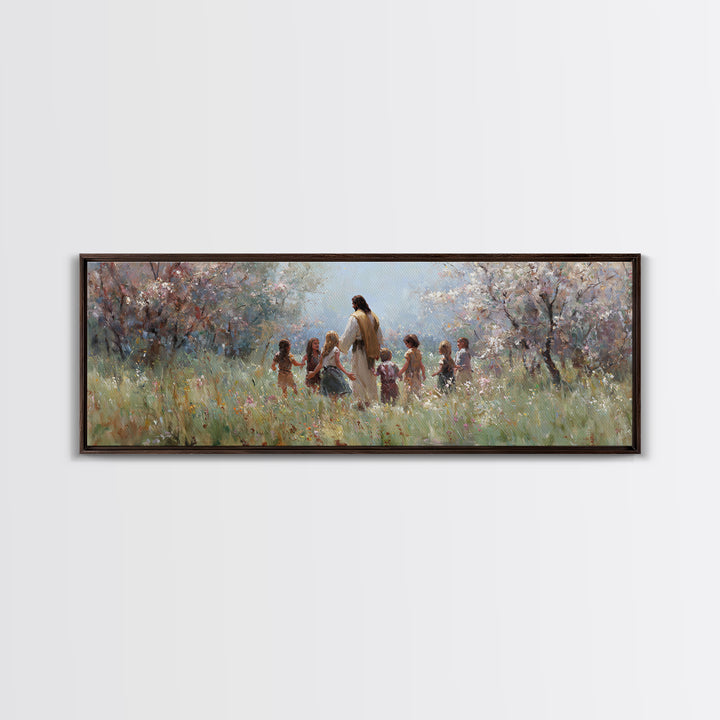 Garden Of Light – Framed Canvas Print – Christian Art Canvas – Panoramic Painting – Christian Wall Art – Jesus Painting