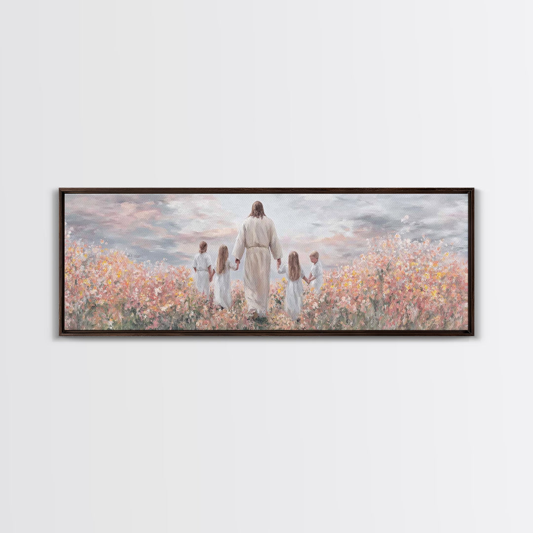 Circle Of Blessings, Framed Canvas Print, Jesus Painting, Christian Wall Art, Panoramic Art, Christian Art Canvas