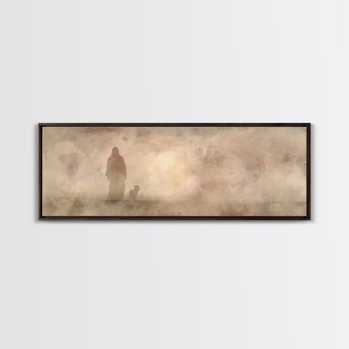 Shepherd’s Path, Framed Canvas Print, Panoramic Frame, Christian Wall Art, Christian Art Canvas, Jesus Painting, Christian Decor, Christmas