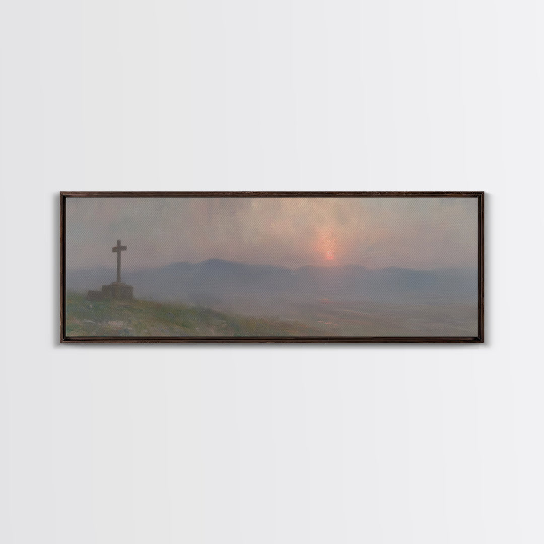 Cross Of Stillness | Framed Canvas Print | Panoramic Wall Art | Christian Art Print | Christian Painting | Moody Christian Art | Christian