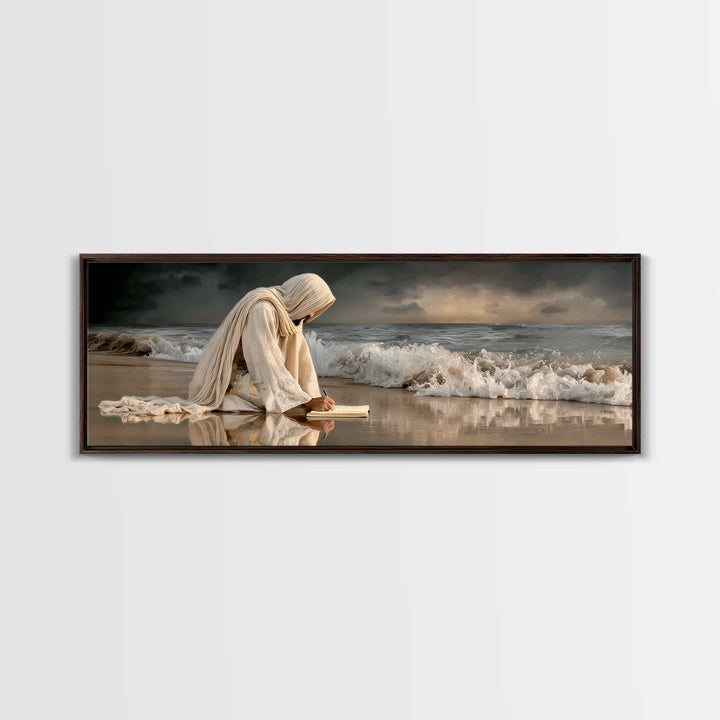Quiet Sea Prayer | Framed Canvas Print | Jesus Painting | Panoramic Wall Art | Christian Art Print | Christian Wall Art | Christmas Art