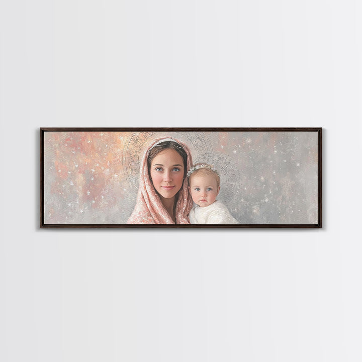 Radiant Holy Innocence | Framed Canvas Print | Panoramic Wall Art | Christian Art Canvas | Mary And Jesus Painting | Christian Christmas Ar