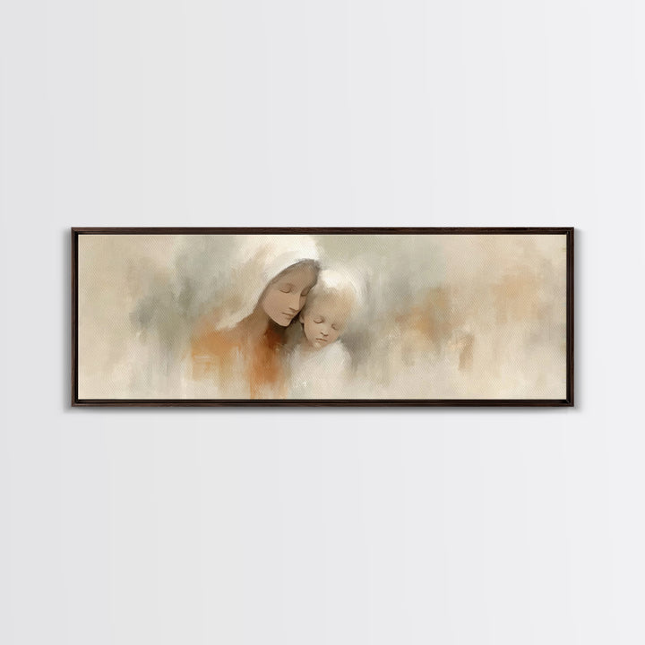 Hushed Bethlehem Love - Framed Canvas Print - Panoramic Print - Christian Wall Art - Mary And Jesus Painting - Christian Art Canvas - Chris