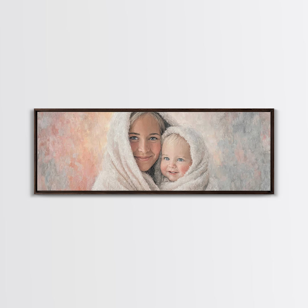 Light Of Pure Joy - Framed Canvas Print - Panoramic Wall Art - Christian Art Canvas - Christmas Art - Mary And Jesus Painting - Christian W