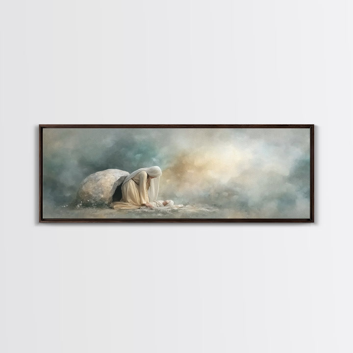 Holy Night Shelter – Framed Canvas Print – Panoramic Wall Art – Birth of Jesus Painting – Christian Art – Christmas Art – Christian Decorat