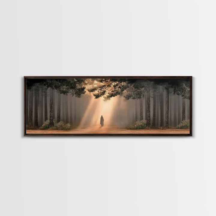 Forest Of Promise, Framed Canvas Print, Panoramic Wall Art, Christian Paintings, Jesus Art Print, Framed Christian Art, Unique Christian Ar