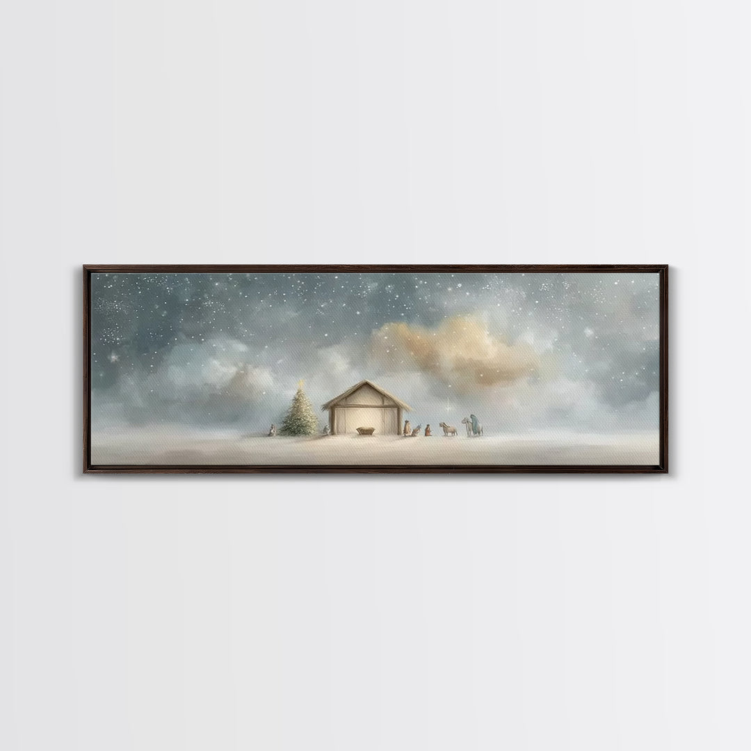 Heavenly Nativity – Framed Canvas Print – Panoramic Print – Christian Christmas Art – Christmas Canvas Wall Art – Christian Art – Framed Ch