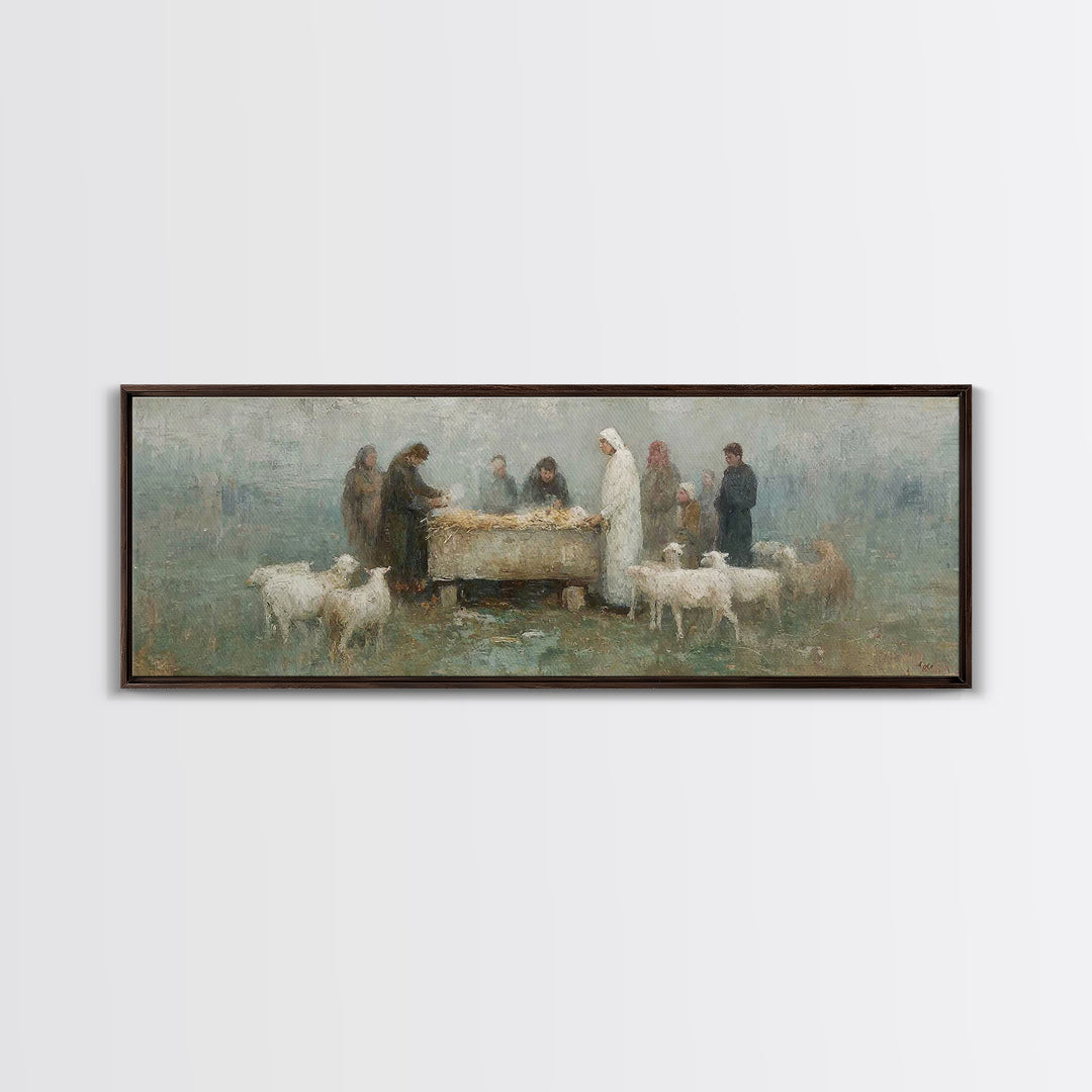 Holy Night Shelter | Framed Canvas Print | Panoramic Painting | Christian Christmas Art | Christian Wall Art | Christian Art Print | Jesus