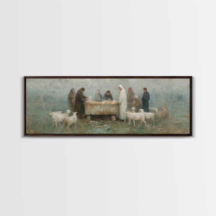 Holy Night Shelter | Framed Canvas Print | Panoramic Painting | Christian Christmas Art | Christian Wall Art | Christian Art Print | Jesus