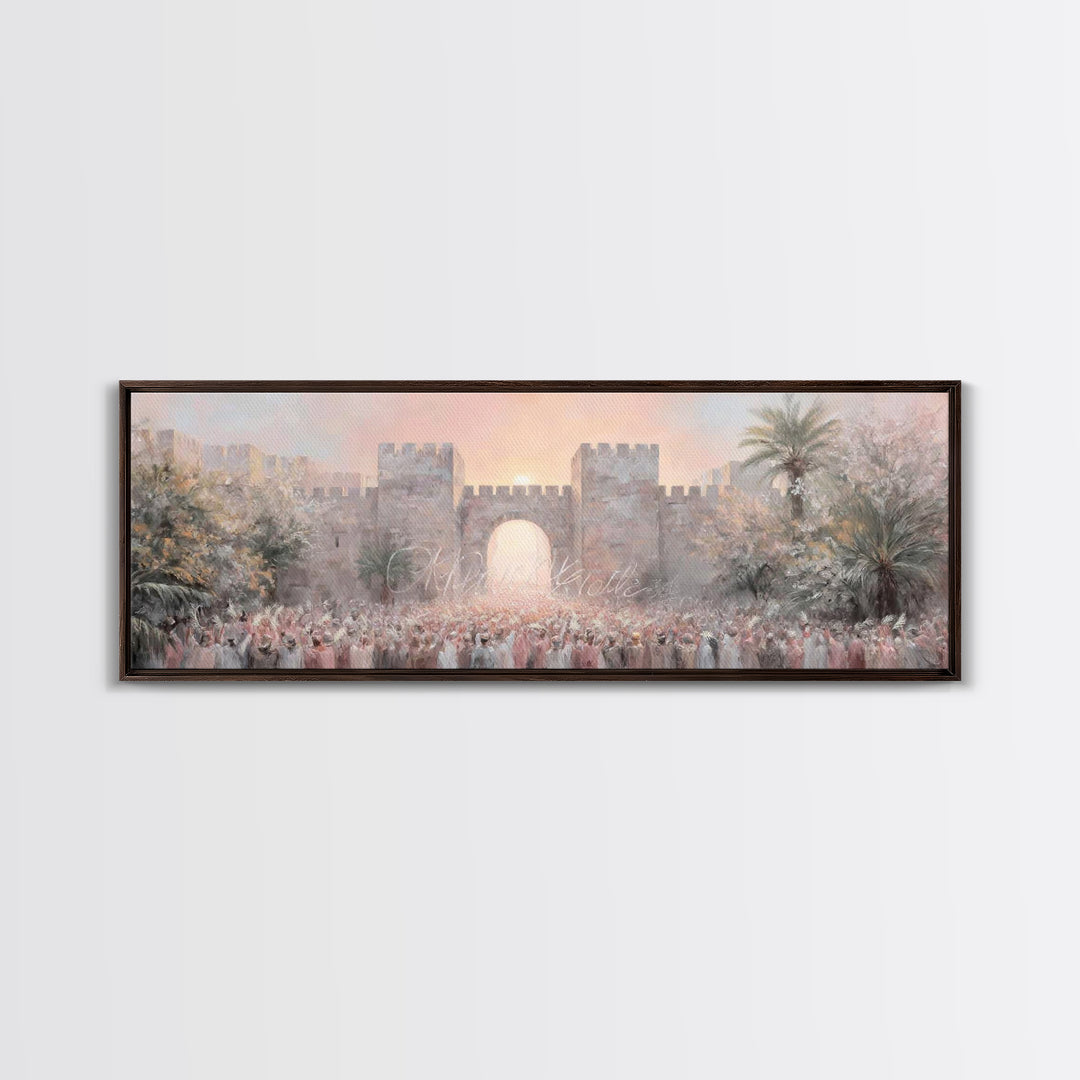 Sacred Palm Procession | Framed Canvas Print | Panoramic Frame | Christian Wall Art | Christian Art Canvas | Christian Christmas Art | Jesu