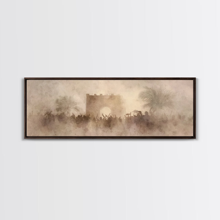 Hosanna Gate Crowd, Framed Canvas Print, Panoramic Art, Christian Art, Christian Wall Art, Christian Christmas, Jesus Painting, Christmas A