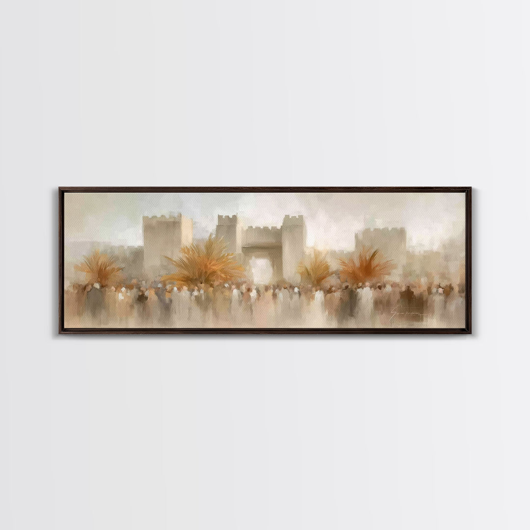 Palm Branch Triumph – Framed Canvas Print – Panoramic Wall Art – Christian Art – Christian Art Prints – Jesus Painting – Christmas Wall Art