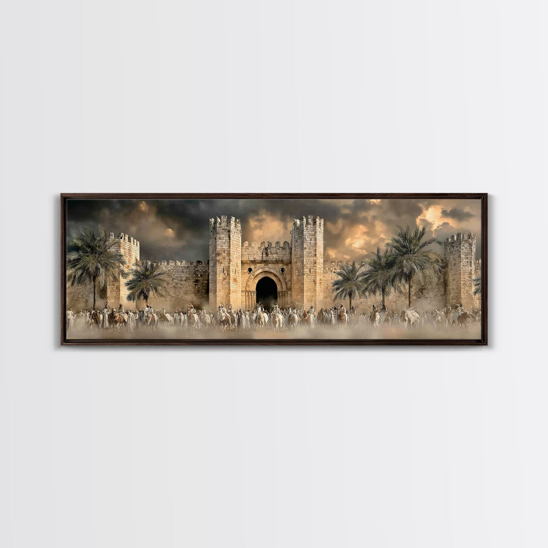Majestic City Gathering – Framed Canvas Print – Panoramic Art – Christian Wall Art – Christmas Art – Christian Art Canvas – Jesus Painting