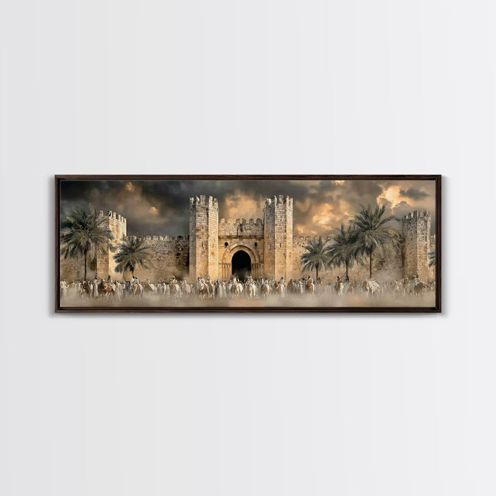 Majestic City Gathering – Framed Canvas Print – Panoramic Art – Christian Wall Art – Christmas Art – Christian Art Canvas – Jesus Painting