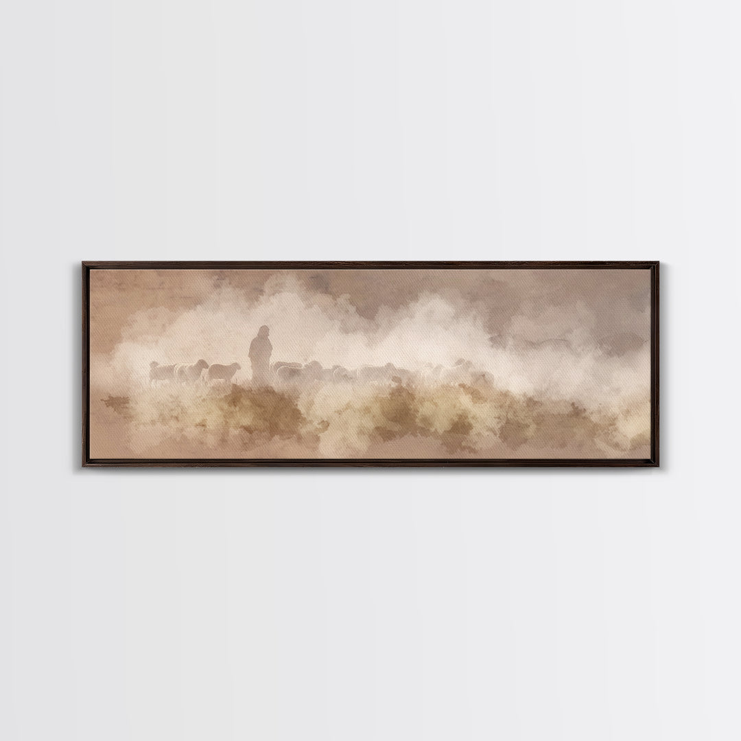 Silent Meadow Guide – Framed Canvas Print – Extra Wide Art – Christian Art – Jesus Painting – Christian Art Canvas – Subtle Christian Paint