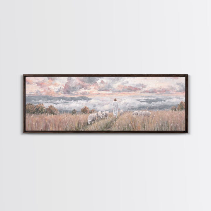 Heavenward Pasture Light, Framed Canvas Print, Panoramic Painting, Christian Art, Jesus Painting, Christian Art Canvas, Christian Wall Art,
