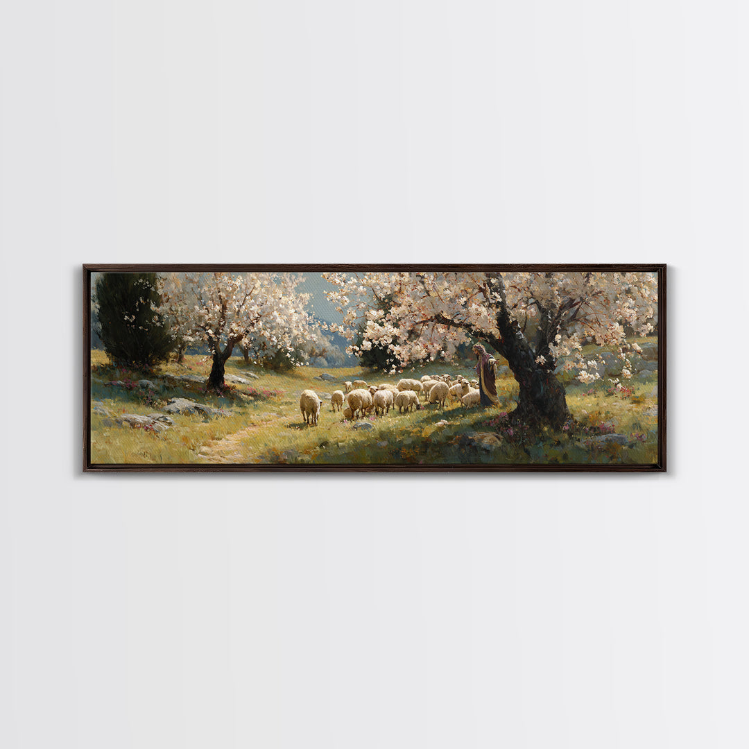 Shepherds At Dawn | Framed Canvas Print | Christian Art Canvas | Jesus Wall Art | Panoramic Painting | Christian Christmas Art | Christian