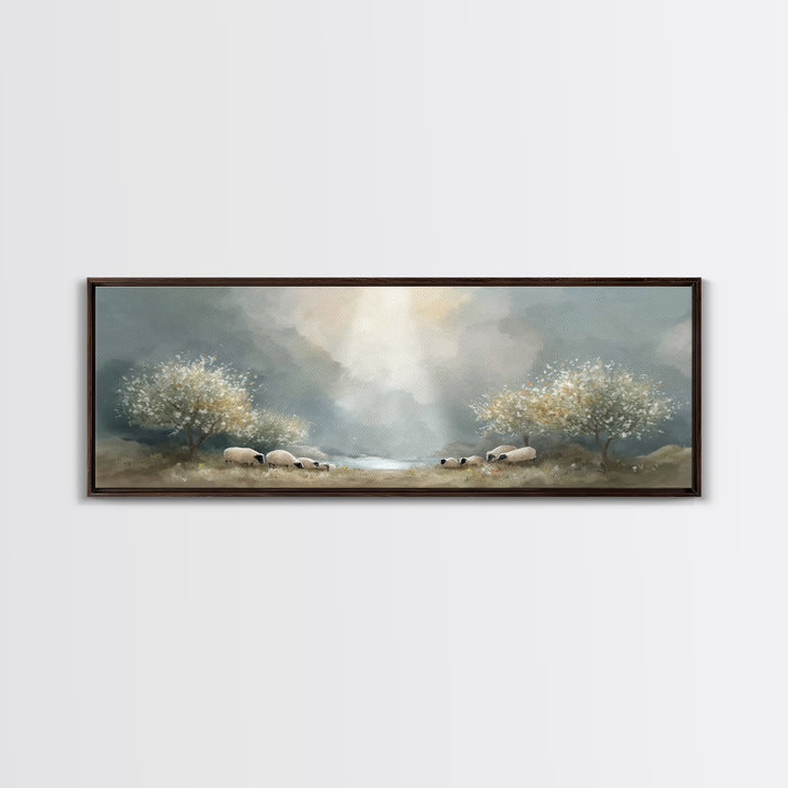Fields Of Mercy | Framed Canvas Print | Christian Wall Art | Christian Art Canvas | Panoramic Frame | Jesus Painting | Christmas Wall Art