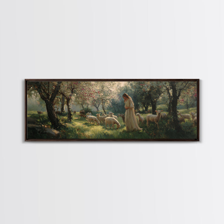 Quiet Bloom Meadow – Framed Canvas Print – Christian Wall Art – Panoramic Art – Christian Art Canvas – Jesus Painting – Christmas Art