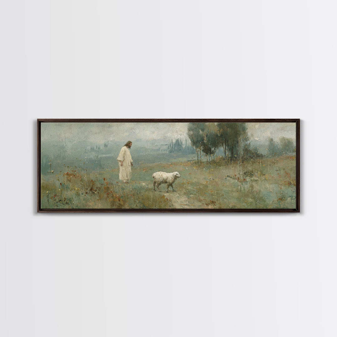 Verdant Grace Field, Framed Canvas Print, Panoramic Art, Christian Wall Art, Christian Art Canvas, Jesus Painting, Christmas Art