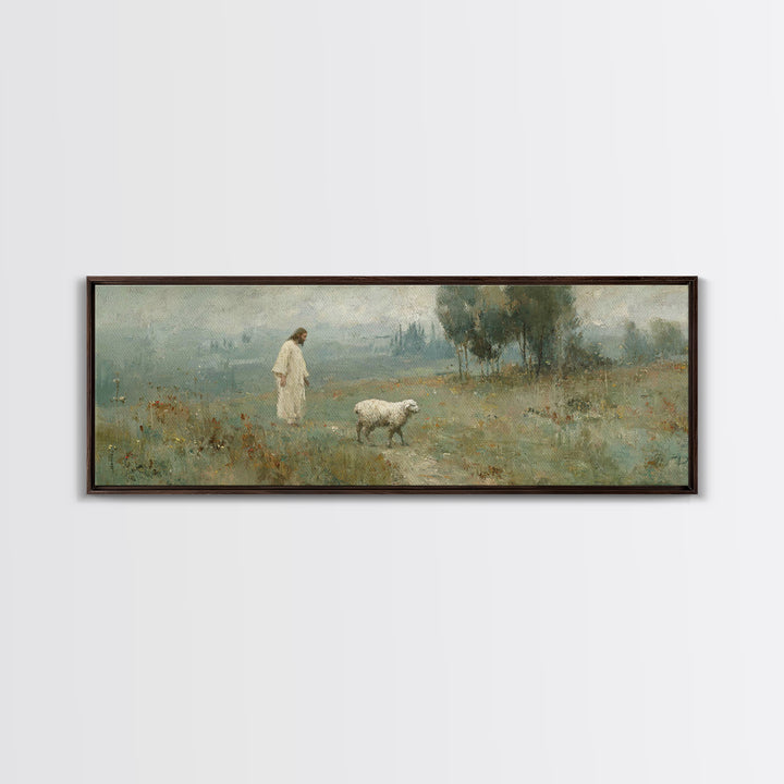 Verdant Grace Field, Framed Canvas Print, Panoramic Art, Christian Wall Art, Christian Art Canvas, Jesus Painting, Christmas Art