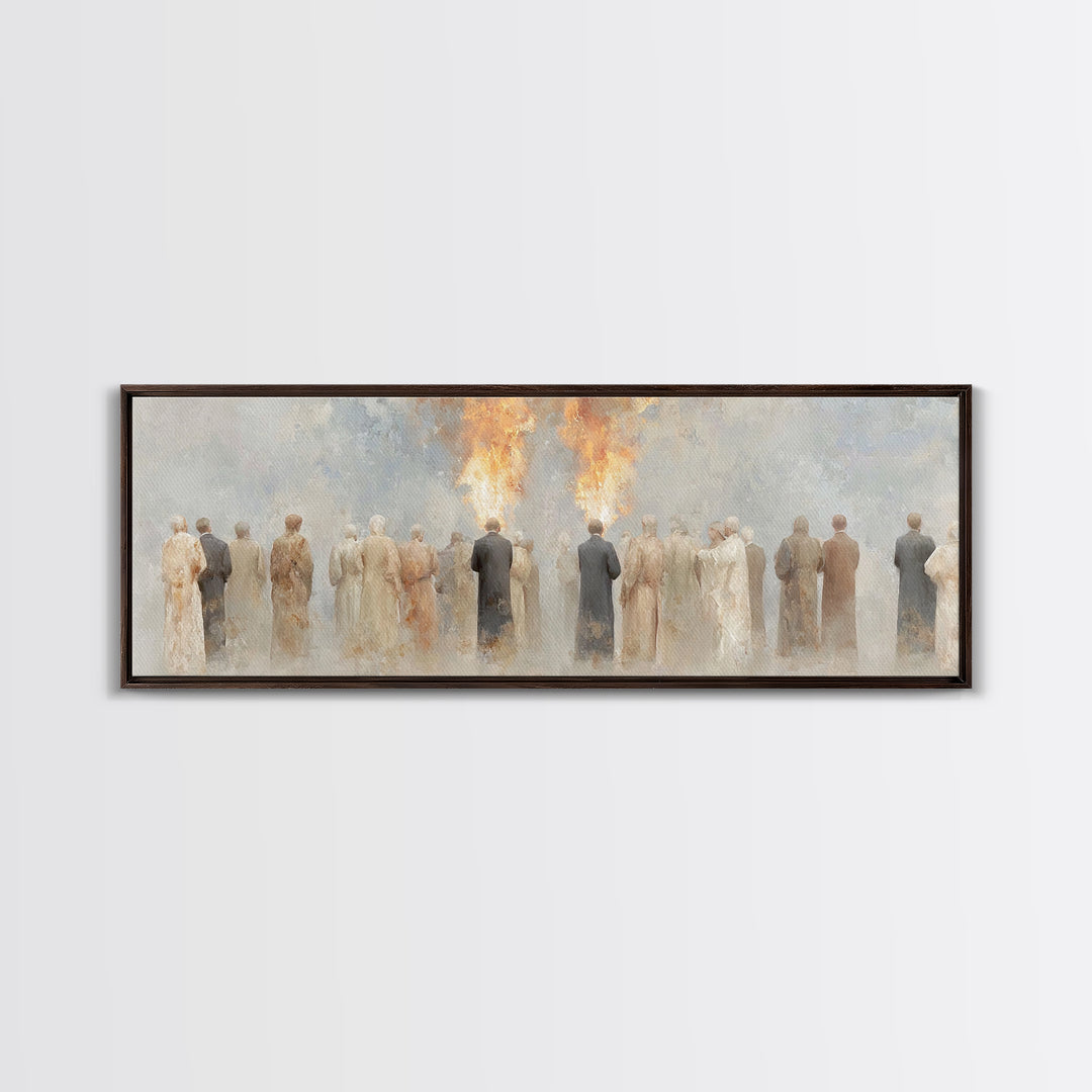 Flames Of Gathering - Framed Canvas Print - Christian Wall Art - Christian Art Canvas - Jesus Painting - Panoramic Art - Christmas Art