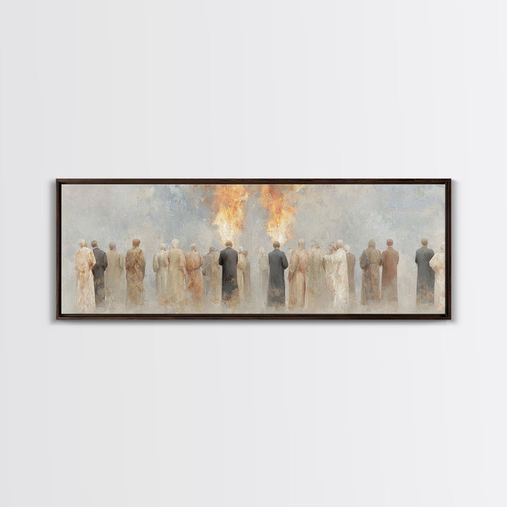 Flames Of Gathering - Framed Canvas Print - Christian Wall Art - Christian Art Canvas - Jesus Painting - Panoramic Art - Christmas Art
