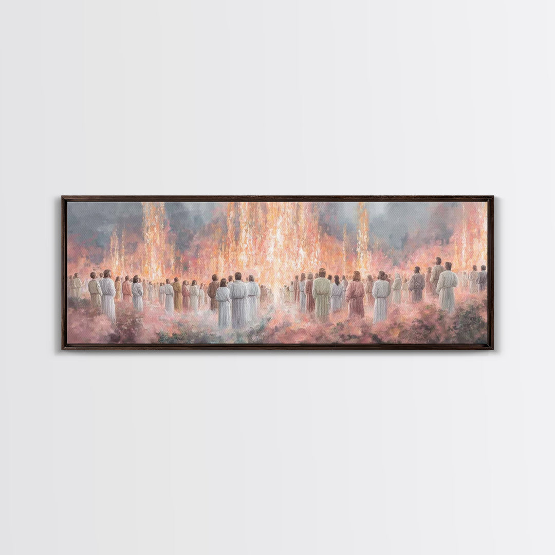 Heavenly Ember Circle | Framed Canvas Print | Christian Art | Jesus Painting | Christian Art Canvas | Panoramic Wall Art | Christmas Art