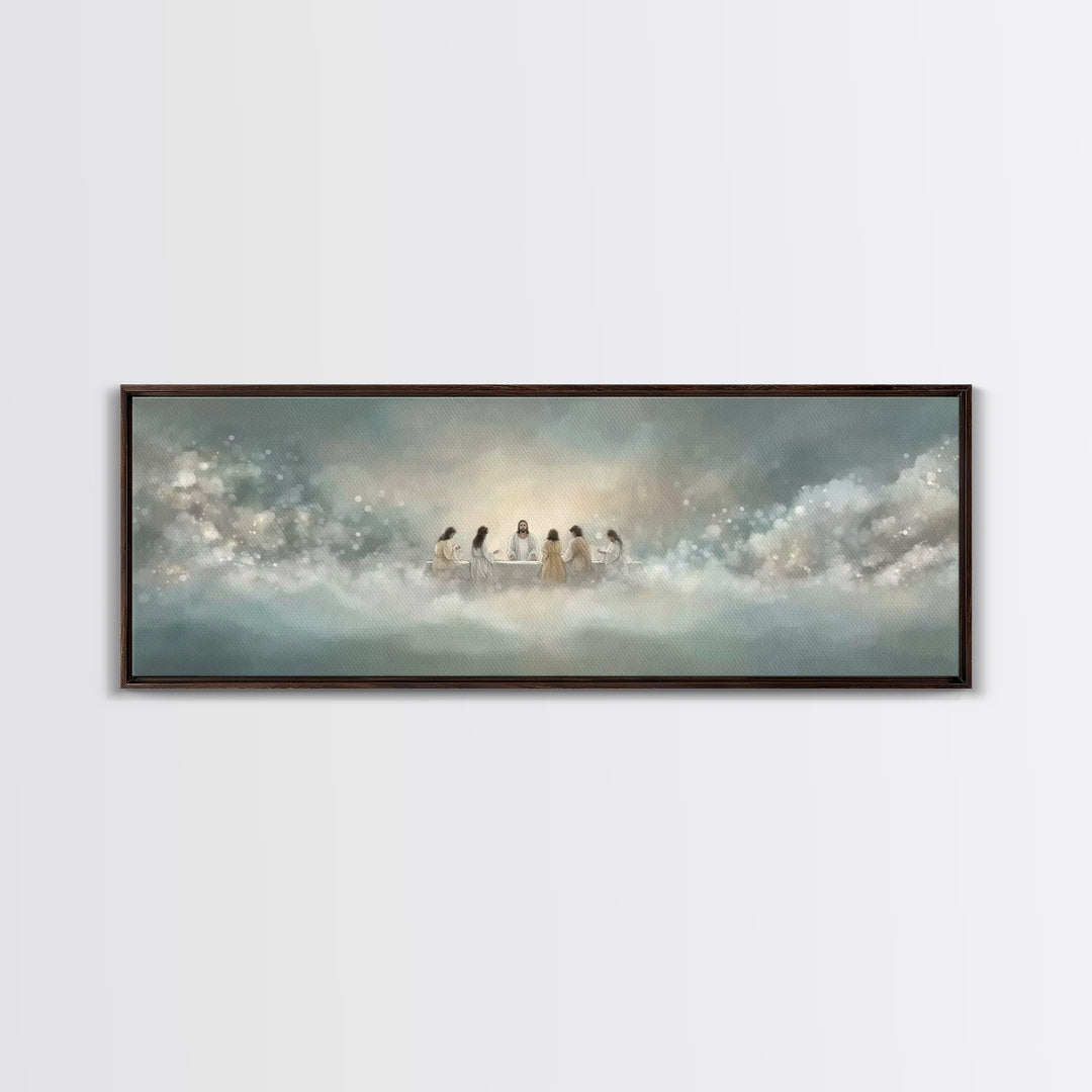 Heavenly Supper Light, Framed Canvas Print, Panoramic Wall Art, Christian Wall Art, Jesus Painting, Christian Art Canvas, Christmas Art