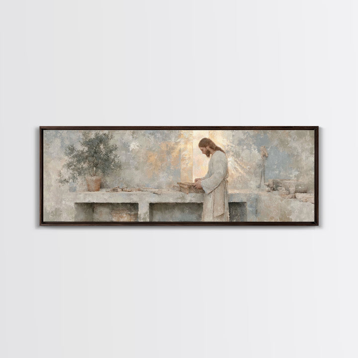 Light Of The Craftsman – Framed Canvas Print – Christian Art Canvas – Panoramic Art – Christian Wall Art – Jesus Painting – Christian Decor