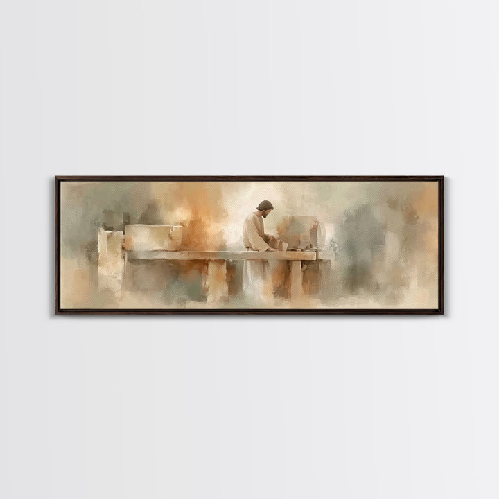 Heavenly Carpenter – Framed Canvas Print – Christian Wall Art – Christian Art Canvas – Jesus Painting – Panoramic Art – Christian Christmas