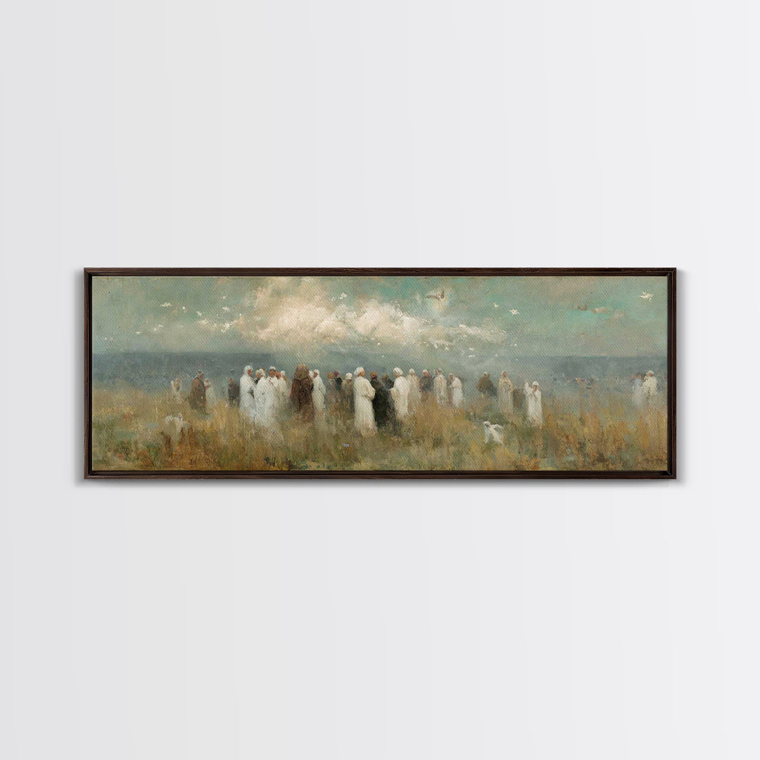 Gathering Of Saints, Framed Canvas Print, Christian Wall Art, Christian Art Canvas, Panoramic Painting, Christian Christmas Art, Christian