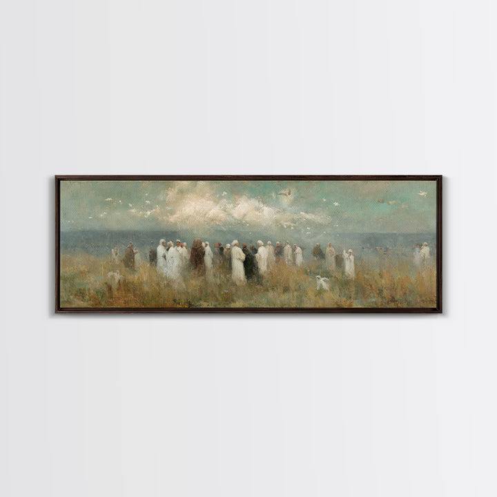 Gathering Of Saints, Framed Canvas Print, Christian Wall Art, Christian Art Canvas, Panoramic Painting, Christian Christmas Art, Christian