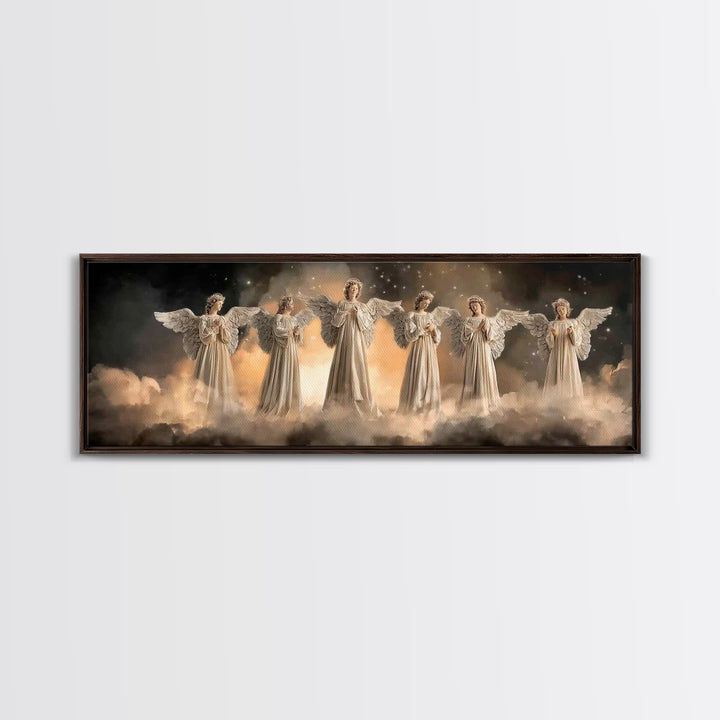 Angelic Chorus – Framed Canvas Print – Christian Art Canvas – Christian Wall Art – Panoramic Frame – Christmas Art – Christian Christmas De
