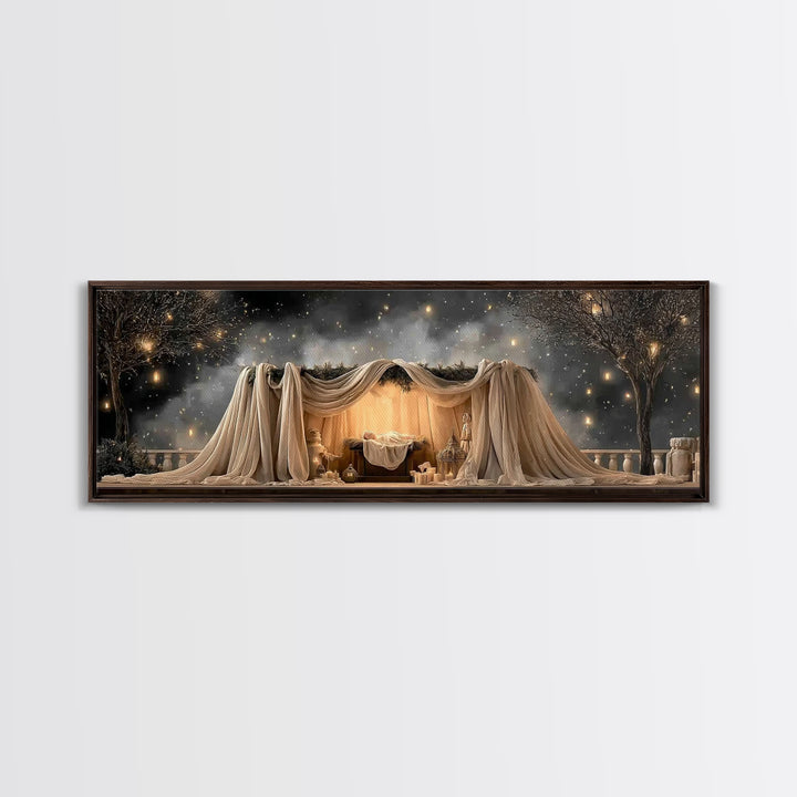 Silent Nativity, Framed Canvas Print, Christian Art Canvas, Christian Wall Art, Panoramic Art, Christmas Art, Christian Christmas Decor